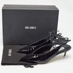 The Attico Black Croc Embossed Patent Leather Venus Slingback Pumps Size 39.5