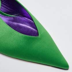 Pre Owned The Attico Green Satin Venus Ankle Wrap Pumps Size 39