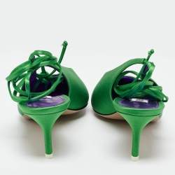 Pre Owned The Attico Green Satin Venus Ankle Wrap Pumps Size 39
