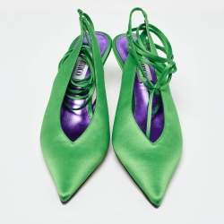 Pre Owned The Attico Green Satin Venus Ankle Wrap Pumps Size 39