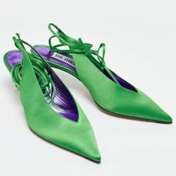 Pre Owned The Attico Green Satin Venus Ankle Wrap Pumps Size 39