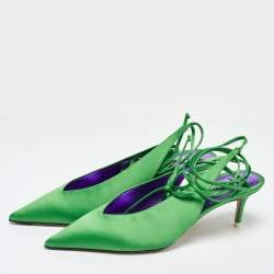 Pre Owned The Attico Green Satin Venus Ankle Wrap Pumps Size 39