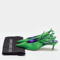 Pre Owned The Attico Green Satin Venus Ankle Wrap Pumps Size 39