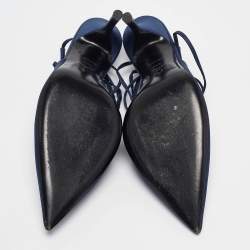 Pre Owned The Attico Navy Blue Satin Venus Ankle Tie Pumps Size 39.5