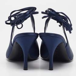 Pre Owned The Attico Navy Blue Satin Venus Ankle Tie Pumps Size 39.5