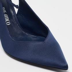 Pre Owned The Attico Navy Blue Satin Venus Ankle Tie Pumps Size 39.5