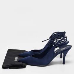 Pre Owned The Attico Navy Blue Satin Venus Ankle Tie Pumps Size 39.5