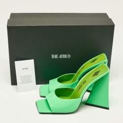 The Attico Neon Green Patent Leather Devon Slide Sandals Size 39