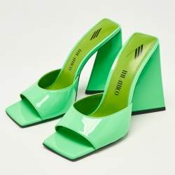 The Attico Neon Green Patent Leather Devon Slide Sandals Size 39