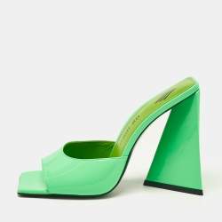 The Attico Neon Green Patent Leather Devon Slide Sandals Size 39