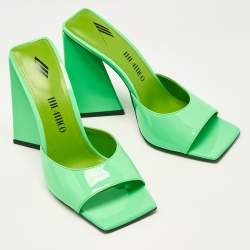 The Attico Neon Green Patent Leather Devon Slide Sandals Size 39