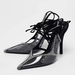The Attico Transparent PVC and Suede Crystal Embellished Venus Pumps Size 38