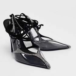 The Attico Transparent PVC and Suede Crystal Embellished Venus Pumps Size 38