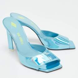 The Attico Blue Patent Leather Devon Slide Sandals Size 39.5