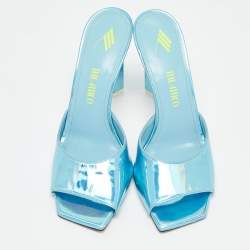 The Attico Blue Patent Leather Devon Slide Sandals Size 39.5