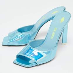 The Attico Blue Patent Leather Devon Slide Sandals Size 39.5