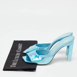 The Attico Blue Patent Leather Devon Slide Sandals Size 39.5