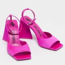 Pre Owned The Attico Fuchsia Satin Piper Ankle Strap Sandals Size 37