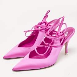 The Attico Pink Satin Venus Ankle Tie Pumps Size 38