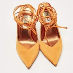 The Attico Orange Satin Venus Ankle Tie Pumps Size 36