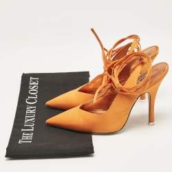 The Attico Orange Satin Venus Ankle Tie Pumps Size 36