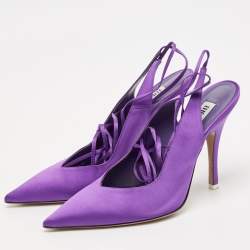 Pre Owned The Attico Purple Satin Venus Ankle Wrap Pumps Size 41