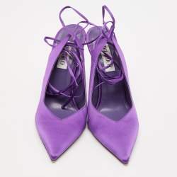 Pre Owned The Attico Purple Satin Venus Ankle Wrap Pumps Size 41