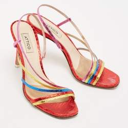 The Attico Multicolor Snakeskin Embossed Leather Ankle Strap Sandals Size 36