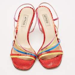 The Attico Multicolor Snakeskin Embossed Leather Ankle Strap Sandals Size 36