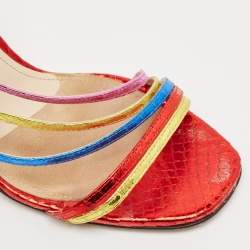 The Attico Multicolor Snakeskin Embossed Leather Ankle Strap Sandals Size 36