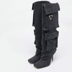 The Attico Grey Denim Sienna Knee Length Boots Size 36.5