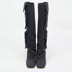 The Attico Grey Denim Sienna Knee Length Boots Size 36.5