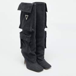 The Attico Grey Denim Sienna Knee Length Boots Size 36.5