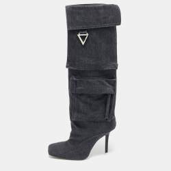 The Attico Grey Denim Sienna Knee Length Boots Size 36.5