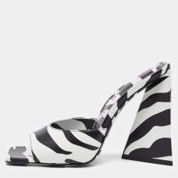 The Attico Black/White Zebra Print Leather Devon Open Toe Sandals Size 39