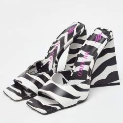 The Attico Black/White Zebra Print Leather Devon Open Toe Sandals Size 39