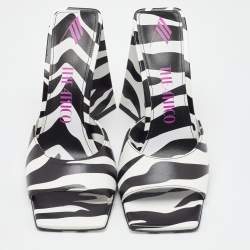 The Attico Black/White Zebra Print Leather Devon Open Toe Sandals Size 39