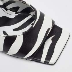 The Attico Black/White Zebra Print Leather Devon Open Toe Sandals Size 39