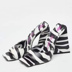 The Attico Black/White Zebra Print Leather Devon Open Toe Sandals Size 38