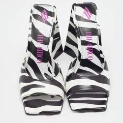 The Attico Black/White Zebra Print Leather Devon Open Toe Sandals Size 38