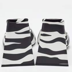 The Attico Black/White Zebra Print Leather Devon Open Toe Sandals Size 38