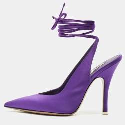 The Attico Purple Satin Venus Pointed Toe Ankle Wrap Pumps Size 38.5