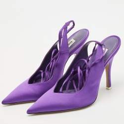 The Attico Purple Satin Venus Pointed Toe Ankle Wrap Pumps Size 38.5