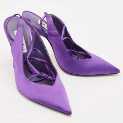 The Attico Purple Satin Venus Pointed Toe Ankle Wrap Pumps Size 38.5