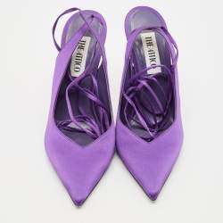 The Attico Purple Satin Venus Pointed Toe Ankle Wrap Pumps Size 38.5