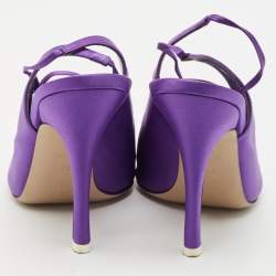 The Attico Purple Satin Venus Pointed Toe Ankle Wrap Pumps Size 38.5