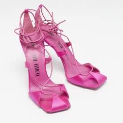 The Attico Pink Satin Ankle Wrap Sandals Size 39