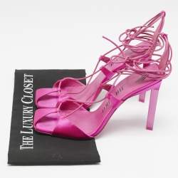 The Attico Pink Satin Ankle Wrap Sandals Size 39