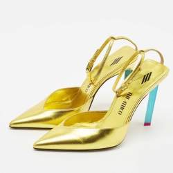The Attico Gold Leather Perine Ankle Strap Pumps Size 37