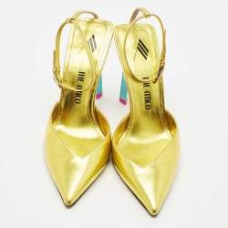 The Attico Gold Leather Perine Ankle Strap Pumps Size 37